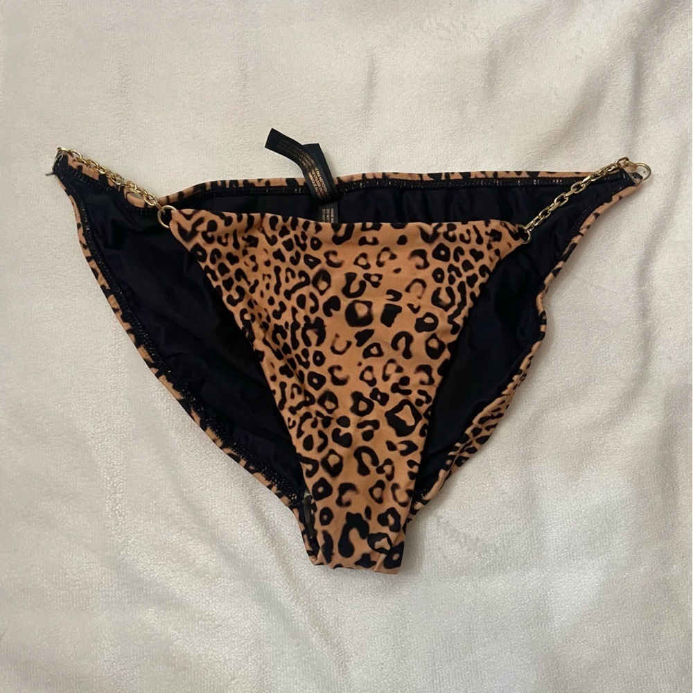 New! Vix Paula Hermanny Brown Leopard Chain Hipster Bikini Bottom 1660
